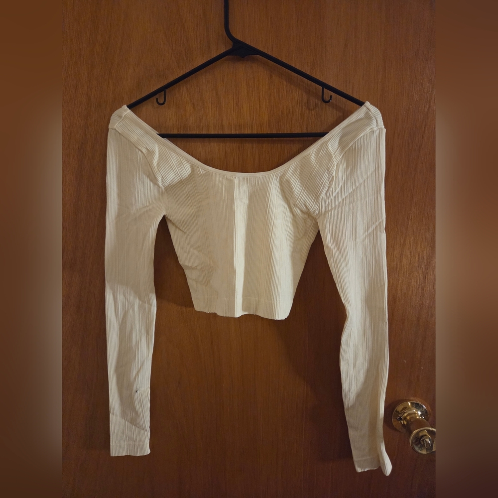 Free People Cream Ribbed Knit Crop Top